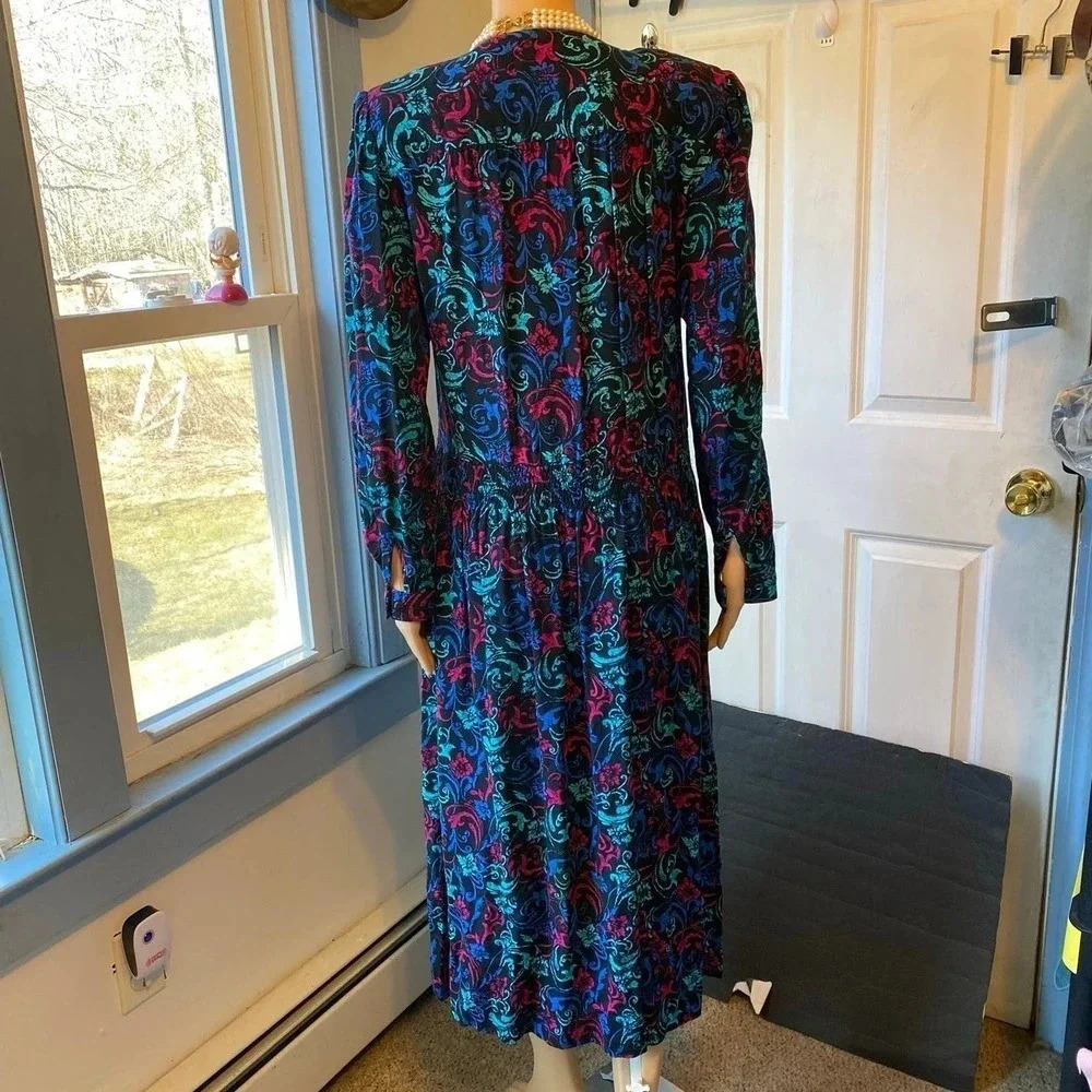 VTG 90s Darian Cottagecore Floral Boho Spring Summer Mid Length Dress Women 10 - Picture 5 of 8